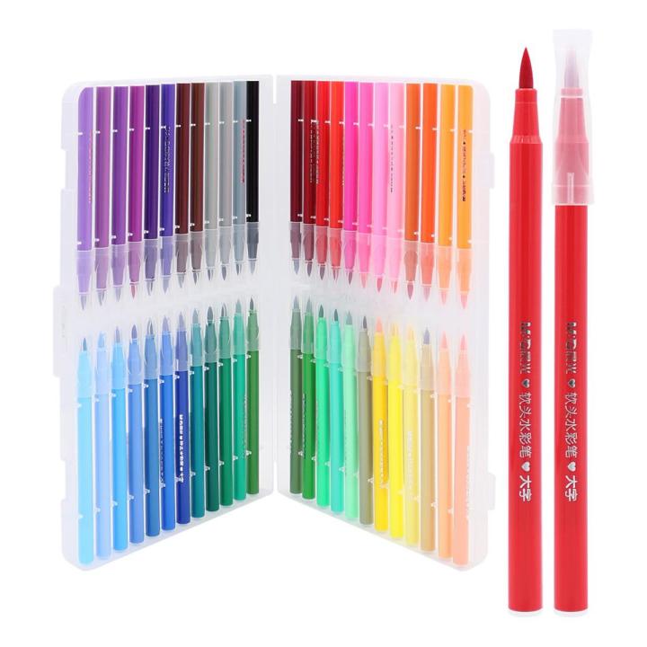 M and G Pack of 48 Soft Fiber Flexible Brush Tip Water Color Markers - Non Toxic - Washable