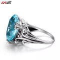 Women Inlaid Heart-Shaped Crystal Glass Ring Navy Blue Gem-Like Finger Jewelry. 