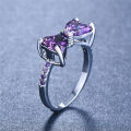 Wedding Engagement Party Bowknot Faux Amethyst Inlaid Finger Ring Bridal Jewelry. 