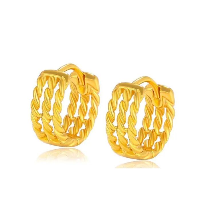 Wholesale --- 24 K Pure Gold Plated Twists Hoop Earrings for Women Fashion Jewelry