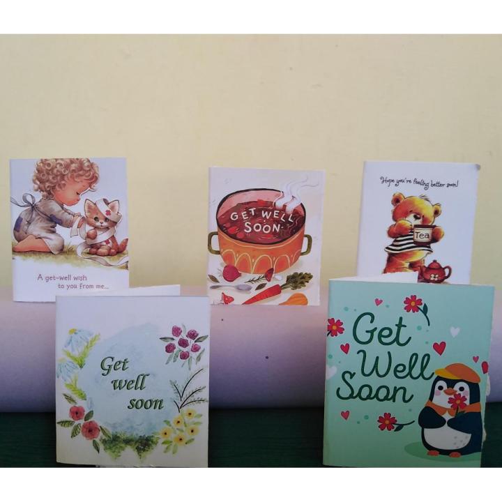 Get well soon (a)  Mini Cards - Pack of 5 - Size  (5 x 5) cm