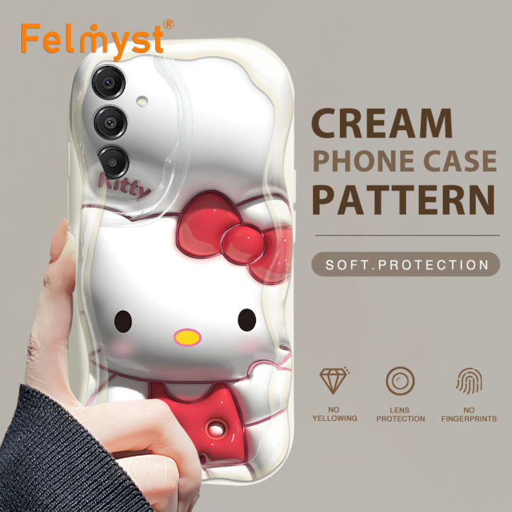 FELMYST for Samsung A16 5G Back Cover Hello Kitty Cream Texture Wavy Edge Soft Silicone Phone Case