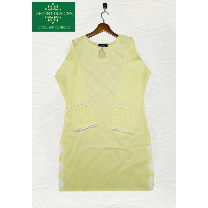 dresses for girls, 1pc Lemon Yellow Lawn Stitched Branded Shirt