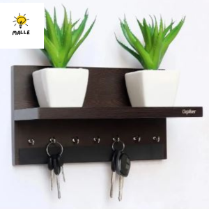 Wood Wall Mounted Key Holders Display 7 Hooks Shelf Wenge Captiver Display Stainless Steel Hooks , Wall Mounted Wooden Key Holders with Shelf Wenge Decorative Multipurpose Hanging Rack , Pack of 7 Hooks , Wenge
