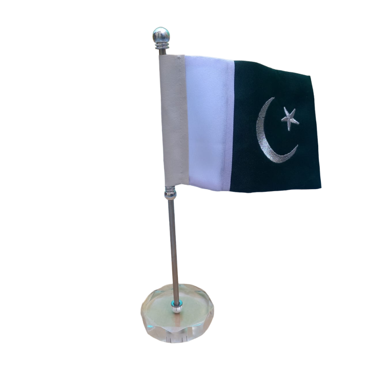 Pakistan Table Flag with Crystal Transparent Base Stand for Executive Office - Best for Offices & Schools - Desk Organizer