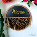 Personalized Name Wooden Key Holder & Jewelry Orgainzer, Round Middle Eastern Design Wooden Key Hanger, Black & Gold Jewelry Organizer, Home Decor Wall Art, Personalised Wall & Home Decoration. 