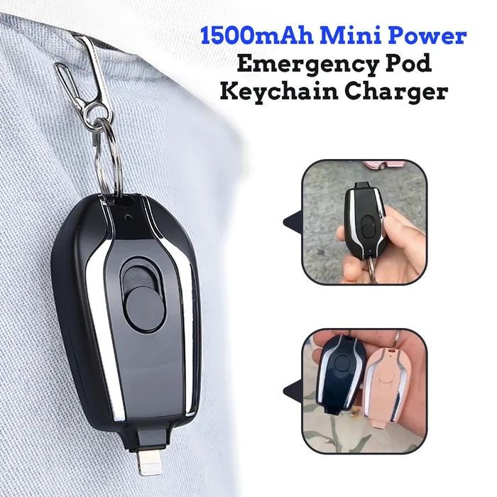 Keychain Powerbank Portable Emergency | 1500mAh Mini Fast Charger For iPhone , Lightweight Power Ultra Backup Charger, Compact Car Keychain, Best Gift For Him/Her