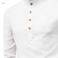 Men's Long Sleeve Shirt Beach Solid Color Soft Comfortable Band Collar Shirt XL White. 