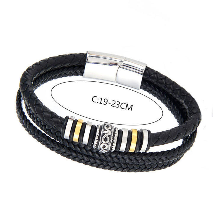 Cross-Border%20Foreign%20Trade%20Ethnic%20Style%20Jewelry%20Stainless%20Steel%20Bracelet%20Men's%20Multi-Layer%20Woven%20Leather%20String%20Titanium%20Steel%20Magnetic%20Snap%20Bracelet%20Wholesale%20-%20Image%202