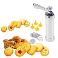 Cookie Press Biscuit Maker Cake Decoration with 10 Stainless Steel Cookie Discs and 4 Nozzles - Silver. 