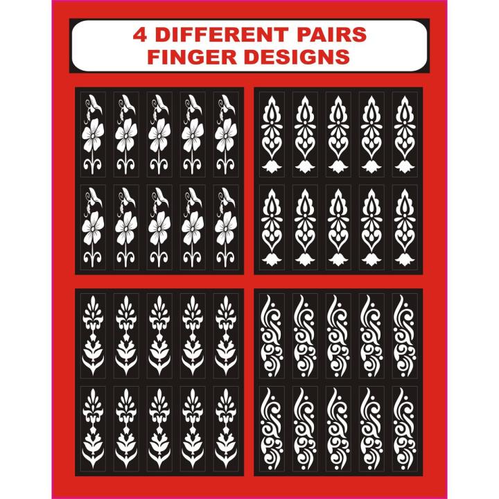 4 Different Finger Designs    Mehndi Stencils Stickers   Hand Bridal Sticker