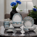 Premium 61-Piece Blue Dinner Set | Fine Bone China | Green Crockery. 