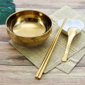 Bowl set 304 stainless steel golden bowl thickened double-layer insulation kitchen cooking tableware tableware golden chopsticks golden spoon. 