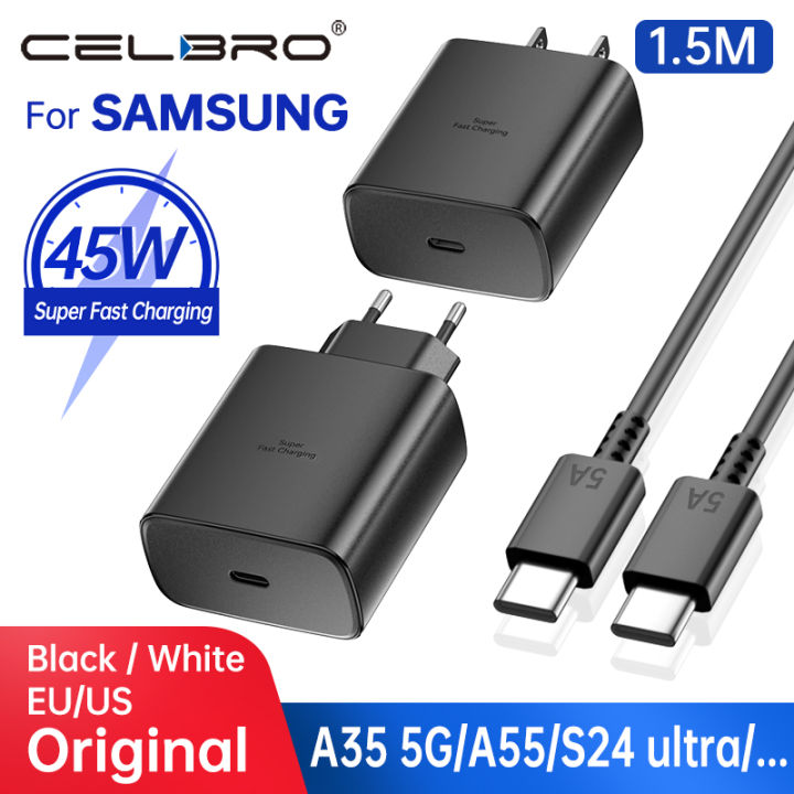 Original For Samsung Usb C Charger 45w for Galaxy Z Flip Fold 6 5 4 3 A54 A55 5G S23 S24 Ultra S22 S21 Plus Tab S7 EU US Adapter