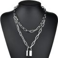 DIEZI Fashion Double layer Lock Gold Silver Color Chain Necklace Men Punk Link Chain Padlock Pendant Necklace For Women Jewelry. 