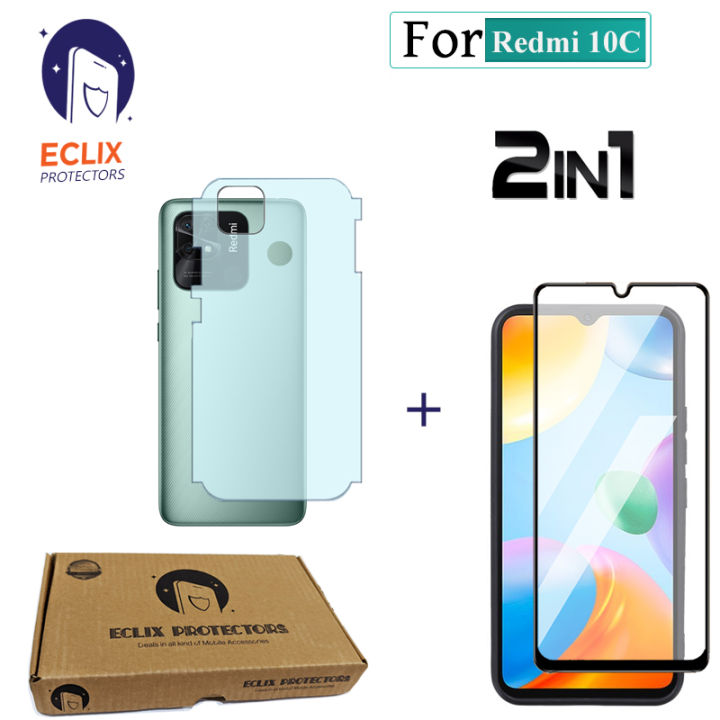 ECLIX PROTECTORS 2 IN 1 9d Tempered Glass For Redmi 10C Screen Protector + Back Matte Film Skin  Sheet For Xiaomi Mi 10c - Transparent