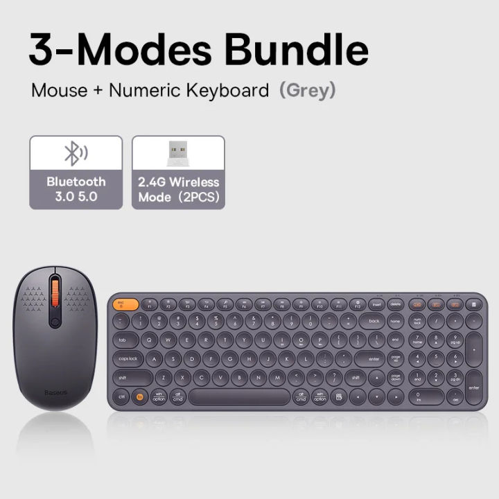 Baseus K01B Bluetooth Keyboard, Wireless Tri-Mode Mini Keyboard for PC, Laptop, iPad with Numeric Keys, Supports Windows/ MacOS/ Linux/ Android