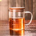 Techmanistan Measuring Glass Jug with Handle & Wooden Lid, Glass Measuring Jug, Glass Measuring Cup with Scale Measure. 