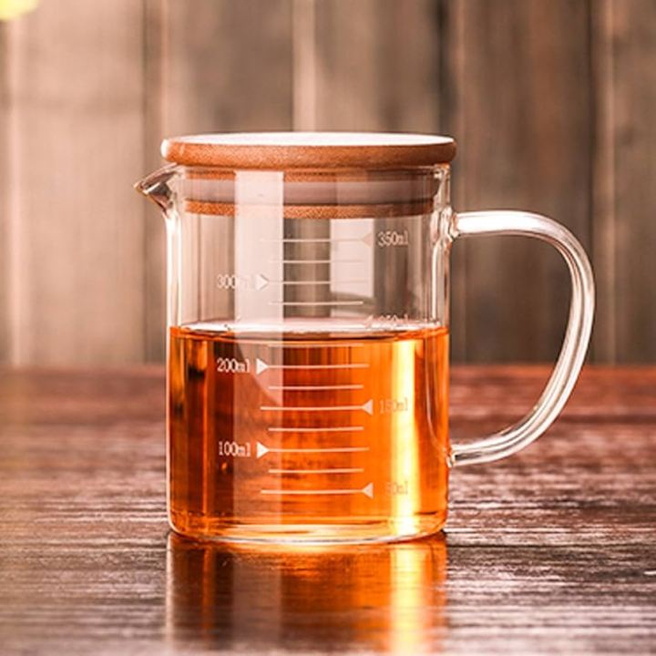 Techmanistan Measuring Glass Jug with Handle & Wooden Lid, Glass Measuring Jug, Glass Measuring Cup with Scale Measure
