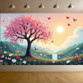 Spring Blossom Scenic Banner Backdrop Nature Art Butterfly Landscape Floral Background Wall Hanging Wedding Event Decor. 