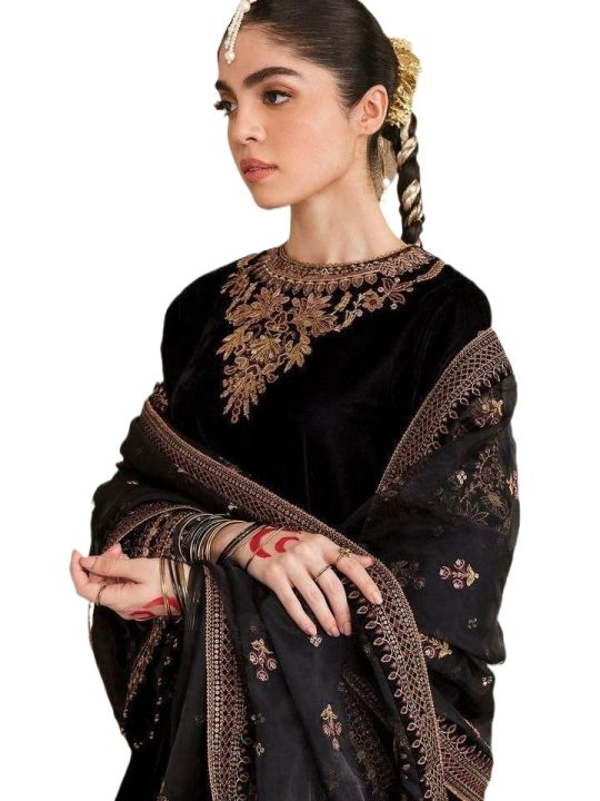 Brand Baroque Jazmin chiffon 3 Piece Suit -With Net Duppata