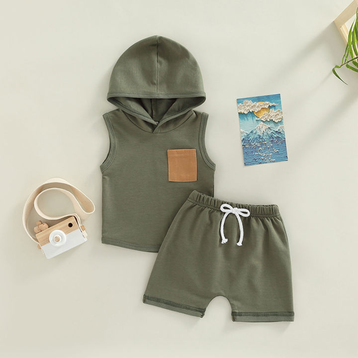 Infant%20Baby%20Boy%202%20Pieces%20Outfits,%20Patchwork%20Hooded%20Sleeveless%20Tank%20Tops%20+%20Elastic%20Waist%20Solid%20Color%20Shorts%20Summer%20Set%20-%20Image%202