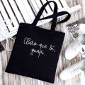 Fashion Women's Bag Spanish Letter Graphic Print Shopping Bags Black Canvas Bag For Lady Girl Gift Black Shoulder Bag FKRM. 