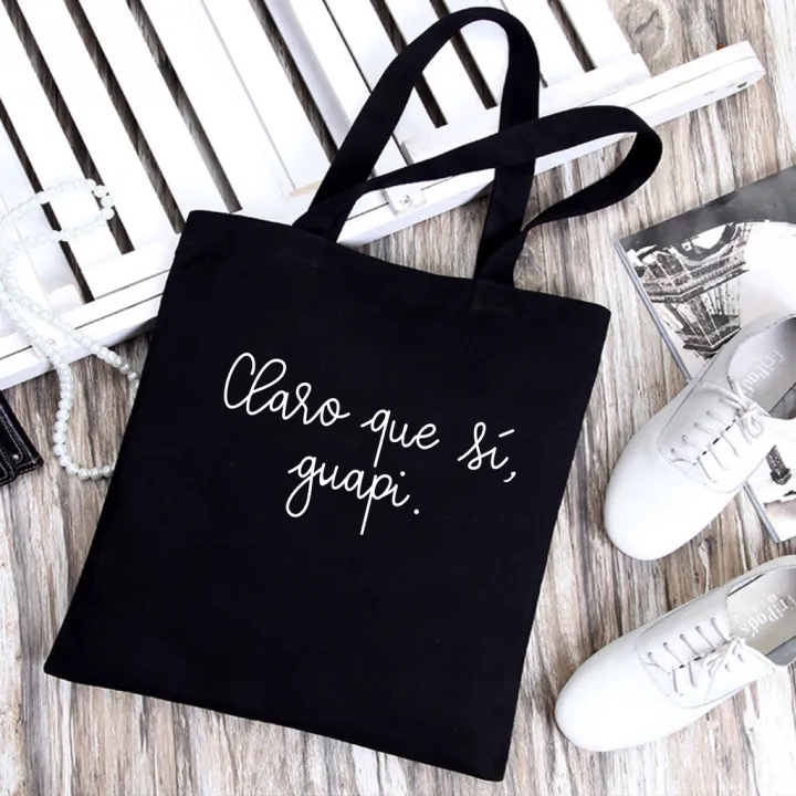 Fashion%20Women's%20Bag%20Spanish%20Letter%20Graphic%20Print%20Shopping%20Bags%20Black%20Canvas%20Bag%20For%20Lady%20Girl%20Gift%20Black%20Shoulder%20Bag%20FKRM%20-%20Image%204