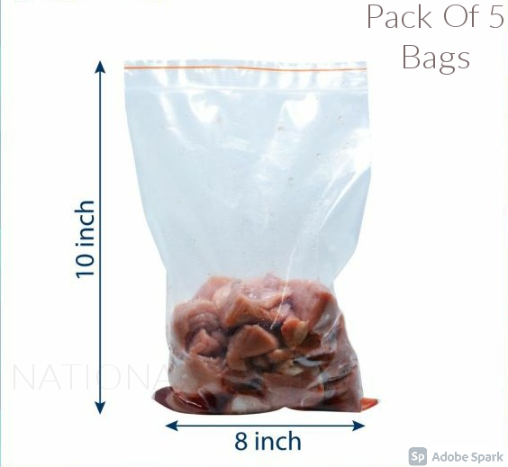 8×10 inch Zip Lock Bags For 1 Kg Meat Pack Of 5 Bags