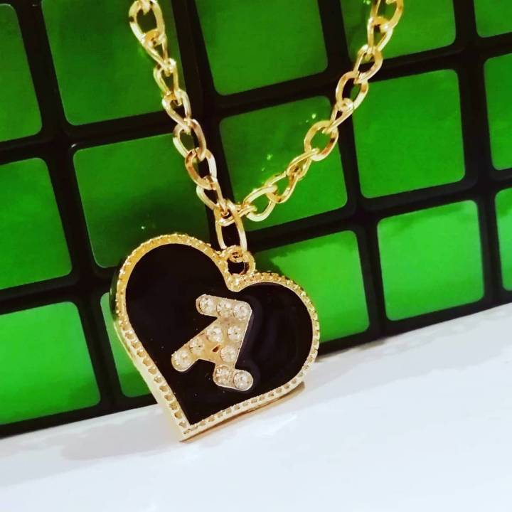 Black and Golden Heart shape Alphabet A Locket for girls and boys