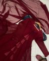 Two Layer Border chiffon Front & Back Lace work Long Flare Maxi With Plain Dupatta 3 pieces dress for girls. 