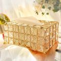 Luxury Tissue Box Rectangular Beaded Metal Paper Acrylic Tissue Box Golden Fancy Box. 