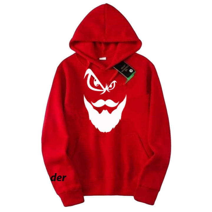 MEN Beard Style RED Hoodie white printed In 100% Fleece Export Fabric