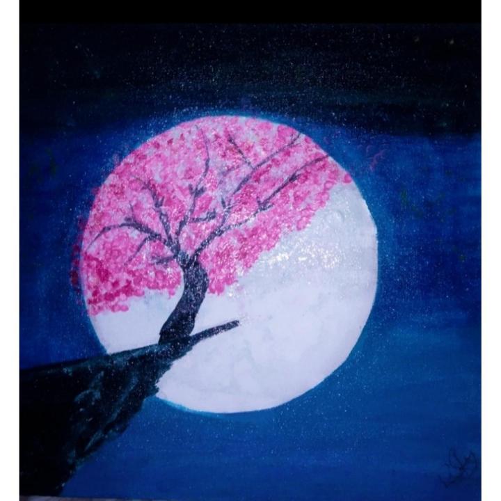 Painting on canvas for wall decoration for home decor moon tree painting size 12x12