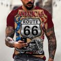 ٹرینڈی روٹ 66 موٹرسائیکل کے ساتھ 3d مینز ٹی شرٹ سمر O-neck مختصر بازو والی ٹاپ ٹی شرٹ مردوں کے بڑے ٹی شرٹ ریٹرو کپڑے. 