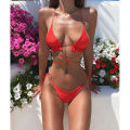 Women's Fashion Solid Color Backless Split Swimsuit Set  Lace Up Straped Bikini Two Piece Bathing Suit. 