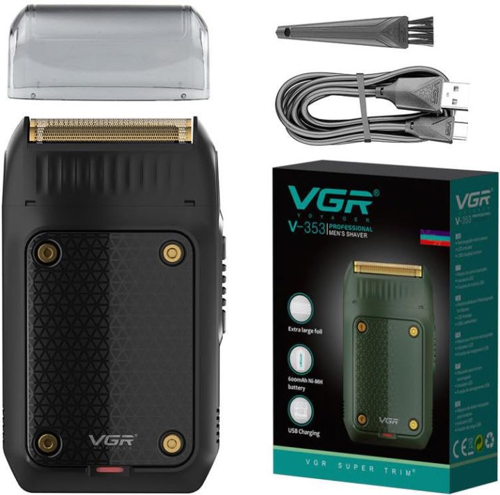 VGR V-353 Professional Electric Ultra Thin Shaver Rechargeable Razor for Face Care Beard Trimmer Reciprocating Blade with USB Travel Shaver, Men's Electric Razor, Electric Shaver - Black