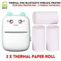 Pocket Inkless Mini Printer - 12 x Sticky Paper Roll & 12 x Thermal Paper Roll - Thermal Portable Bluetooth Wireless Mini Printer For Kids - For Photo, Picture, Office Receipt, Label Note, QR Code - Compatible With IOS & Android - Pink & Blue. 