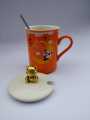 orange coffee mug teddy bear on lid with metal spoon best coffee or milk mug for kids and adults  best for gifting. 