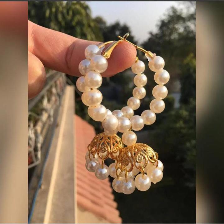 Elegant White Bead Jhumki Earring: Exquisite and Stylish Trendsetter