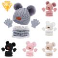Children Hat Bib Gloves Set Cozy Winter Baby Hat Scarf Gloves Set with Plush Balls Solid Color Knitted Design for Extra Warmth Perfect Gift for Little One 3 Piece Set Knitting Hat Scarf Gloves Set. 