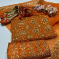 4Pcs Wedding dress For Women's Stuff organza Front Jaal Shirt,Kattan slik embroidery Trouser Along With Organza embroidery Dupatta. 