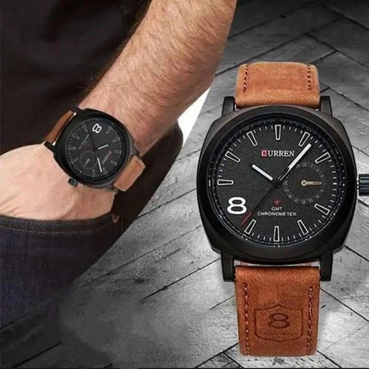 Brown Strap Analog Leather Watch For Men / Stylish Unique Mens Styles Watches For Boys