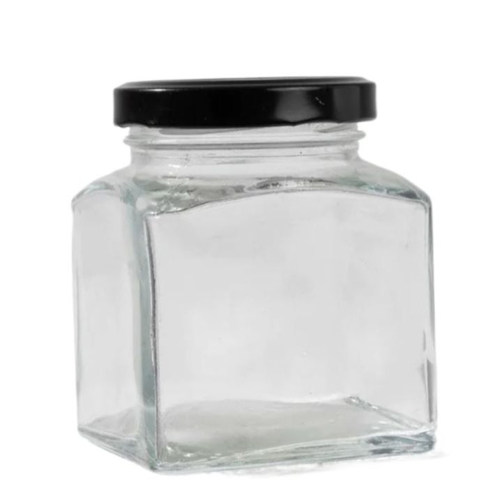 Set of 6 400ml Square Glass Jar, Mayson Jars, Spice jar, Pantry Jars, Honey Jar, Jam Jar, Glass Bottle, Available for domestic and commercial use also