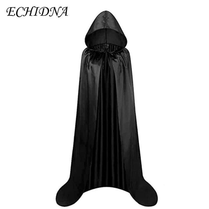 ECHIDNA Cosplay Cloak Dark Style Satin Hooded Witch Cape for Halloween Cosplay Unisex Floor Length Costume for Stage Performance Cosplay Hooded Cape