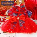 Pet Dress for Dogs Pet Wedding Couple Tang Dress Elegant Coil Buttons with Bow Tie Mesh Patchwork Cute Thickened Pet Dress Travel Dog Clothes. 