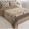 Gold floral Bed sheet with luxury border 3 piece king size crystal Cotton fabric. 