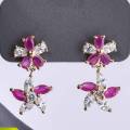 Fancy Earring Flower Pearl White and Maroon Crystal Stone- Imitation. 