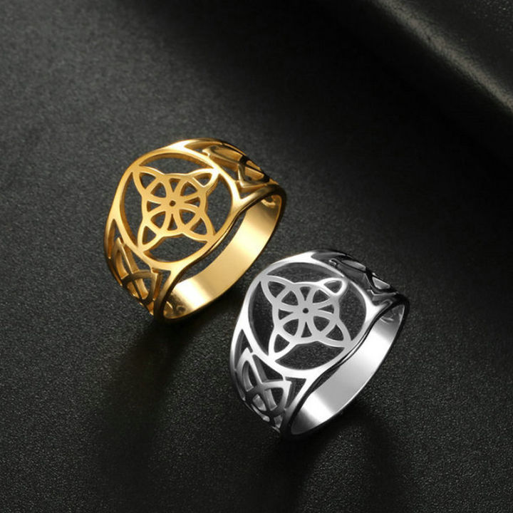 Hot Selling Stainless Steel Hollow Witch Knot Ring Celtic Knot Amulet ...