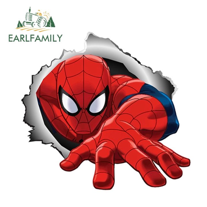 EARLFAMILY 13cm Spiderman Sticker Torn Metal Car Stickers Waterproof Car Bumper Window Marvel Decal Customize size picture